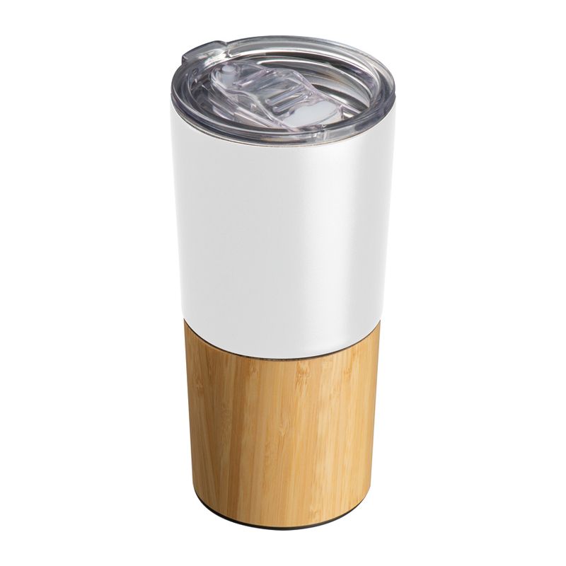 White Bamboo & Stainless Steel Tumbler - 500ml Travel Mug